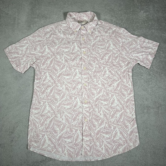 Faherty Shirt Mens Small Red Breeze Quartz Leaf Print Hemp Blend Button Up - Picture 1 of 12